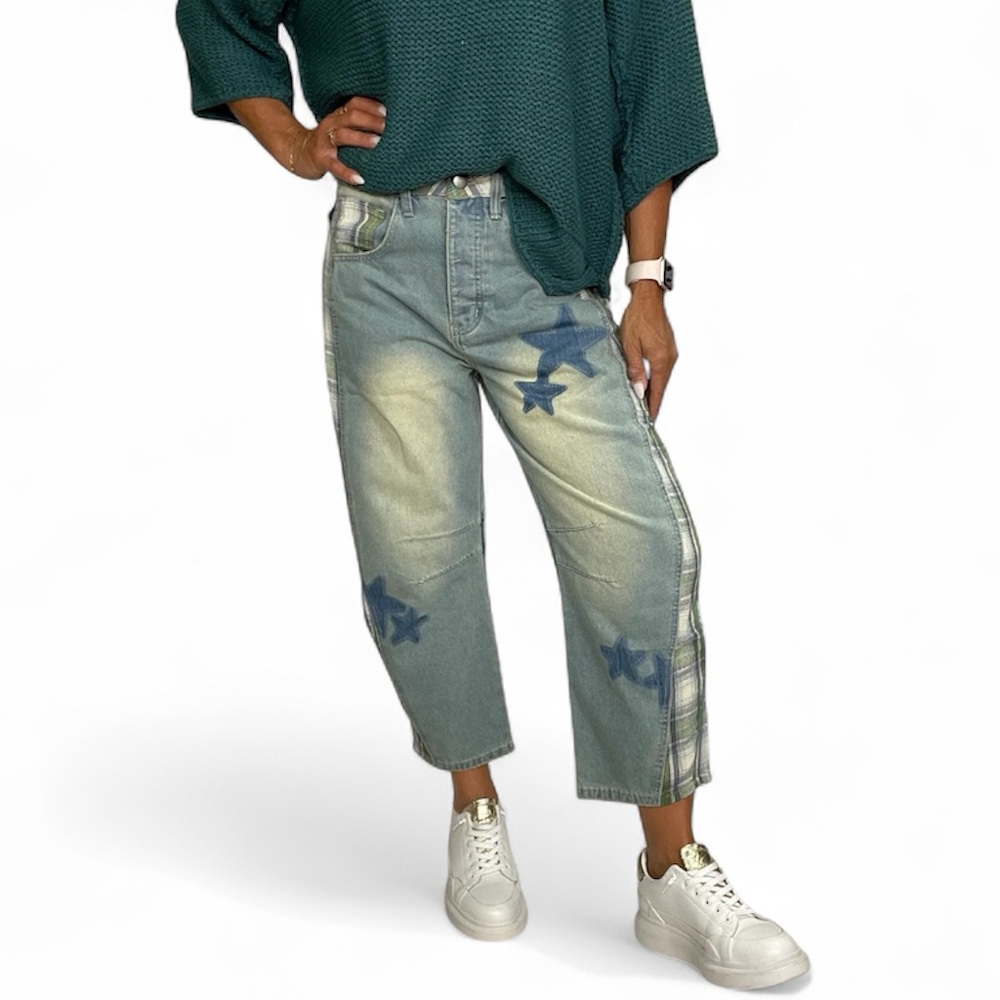 Easel Blue and Gray Ankle Cropped Jeans